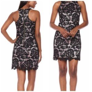 Eliza J Embroidered Lace Shift Cocktail Dress Size 10 Pink Black Holiday Party